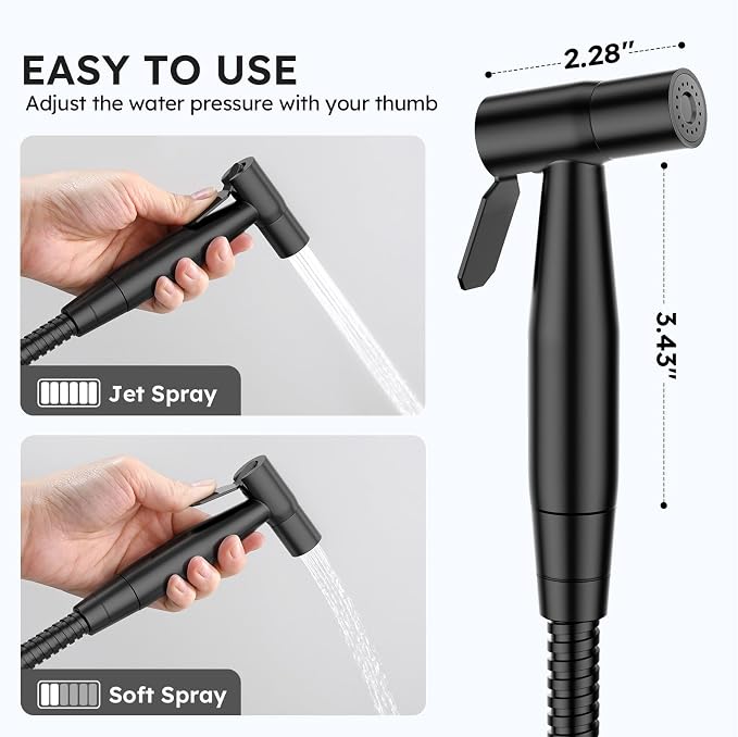 Arofa Black Handheld Bidet Sprayer, Bidet Attachment for Toilet, 2 Pack | Muslim Shower Toilet, Leak-Free Bidet Hose, Tank or Wall Mount, Feminine/Baby Wash, Cloth Diaper Rinse, Easy Installation - Image 4