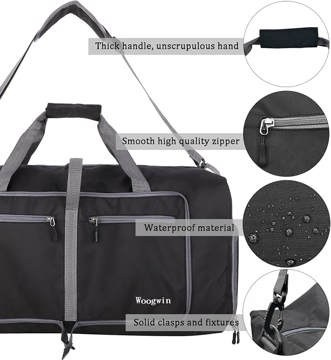 Woogwin Travel Duffel Bag Large Foldable Waterproof Overnight Bag for Beach Swim Bags Pool Sports Gym - Image 4
