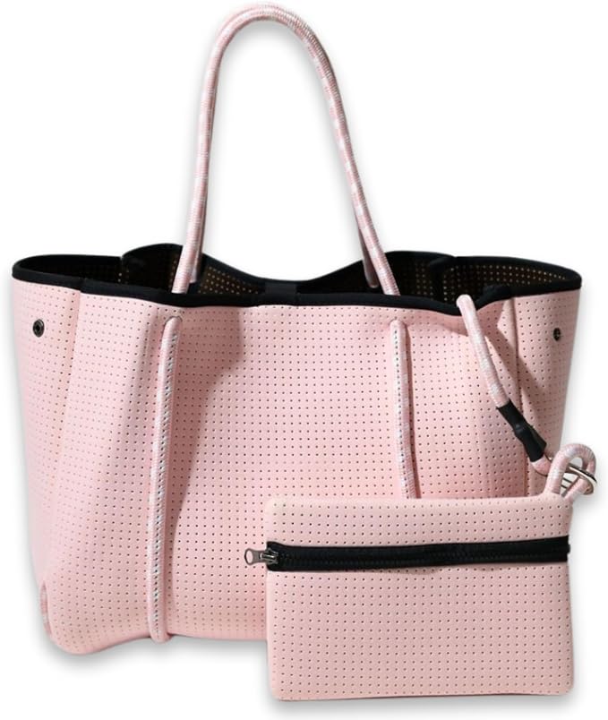 POPUPS Large Neoprene Tote Bag for Women - Everyday Designer Handbag for Travel Work and Beach with Pockets and Zipper Pouch by POPUPSBrand