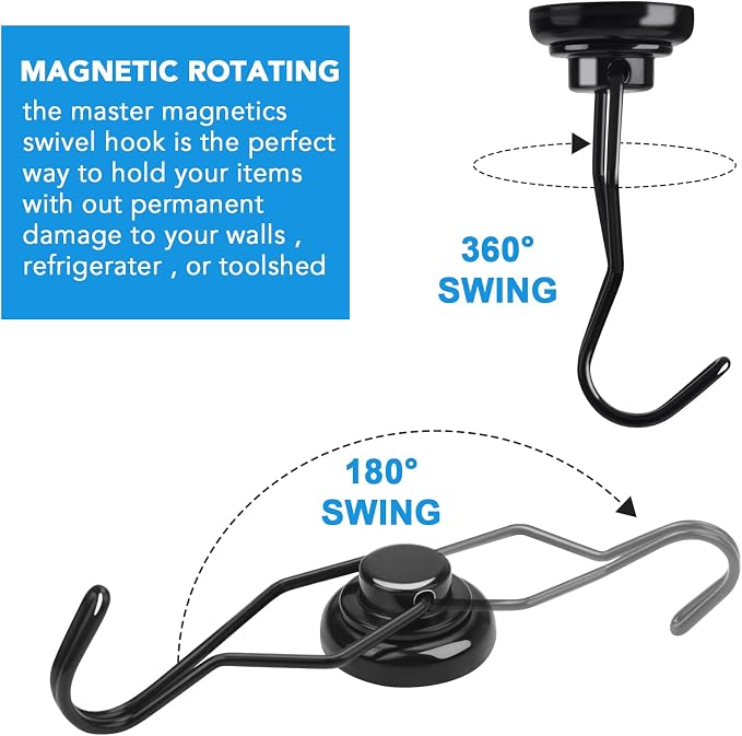 Magnetic Hooks 10 Pack 80Lbs Heavy Duty Neodymium Magnet Hook | Black Magnetic Swivel Hooks for Hanging Rust Proof Strong Magnets with Hook for Storage - Image 4