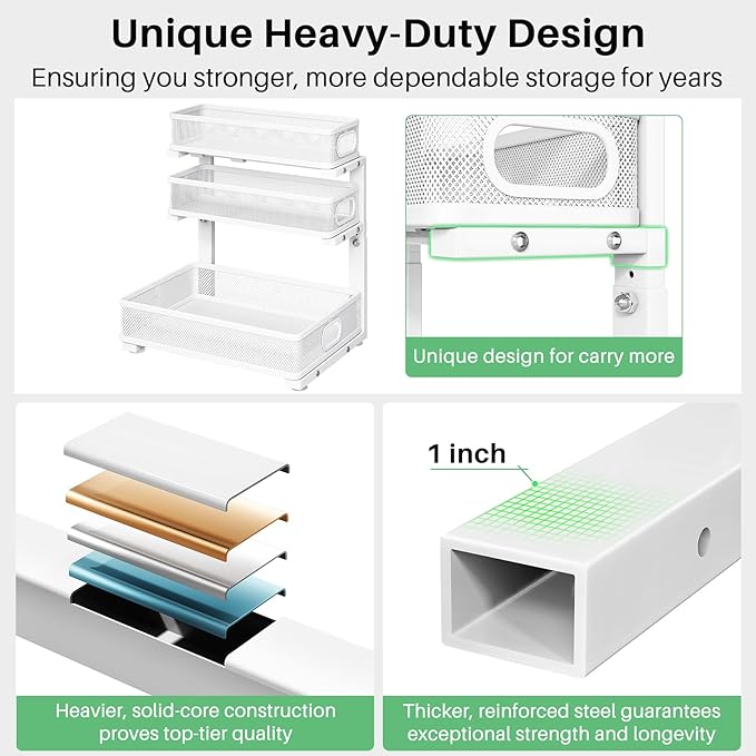 Kitstorack Under Sink Organizer, 1-Pack 3-Tier Height Adjustable Thickened Metal Pull out Cabinet Organizer Shelf, Slide out Storage Drawer Rack for Bathroom Kitchen Pantry Home Laundry Organization - Image 7