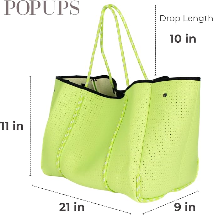 POPUPS Large Neoprene Tote Bag for Women - Everyday Designer Handbag for Travel Work and Beach with Pockets and Zipper Pouch - Image 3