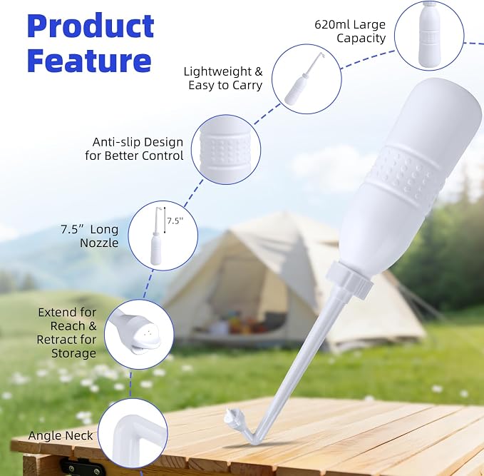 Hibbent Portable Bidet for Travel, Handheld Travel Bidet for Personal Hygiene Care, Personal Cleansing Use, Extended Nozzle, 21.8oz(620ml), White - Image 2