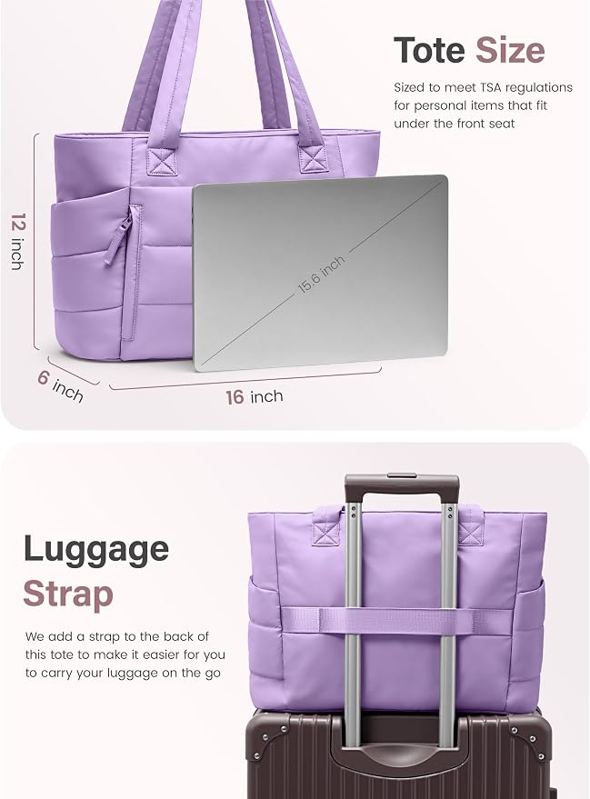 Uselike Tote Bag for Women with Zipper, Quilted Puffer Tote Bag with Compartments, Lightweight Puffy Work Bags for Women - Image 6