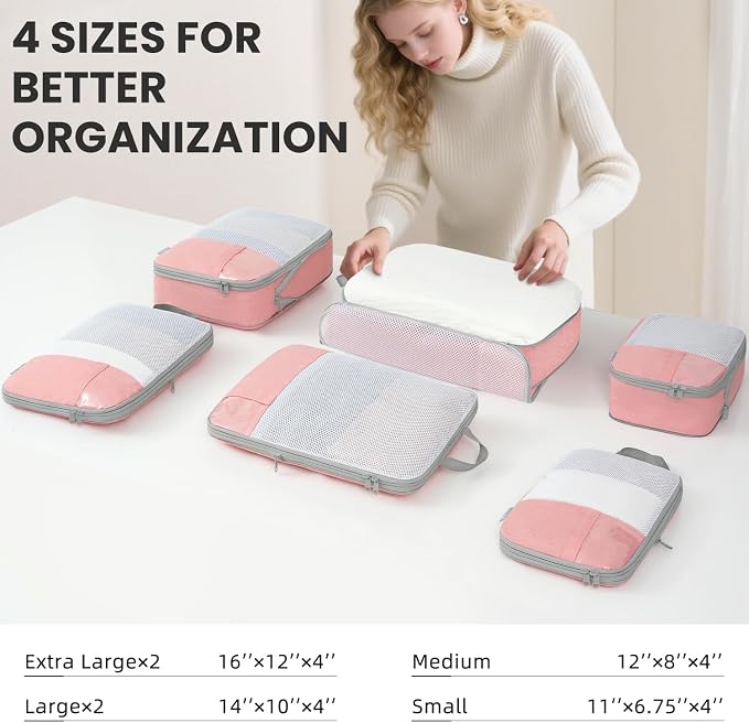 Compression Packing Cubes for Travel, Lightweight Vacation Travel Essentials, Travel Accessories for Suitcase Organizer Bags Set, Durable Luggage Organizer - Image 4