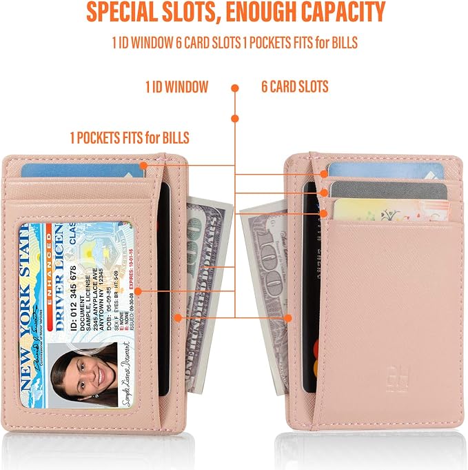 GH GOLD HORSE Slim RFID Blocking Card Holder Minimalist Leather Front Pocket Wallet for Women | Slim - Image 3