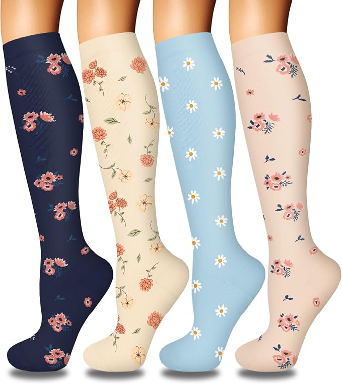 4 Pairs Compression Socks for Women Circulation-Best Support for Nurses,Running,Athletic,Travel by Iseasoo