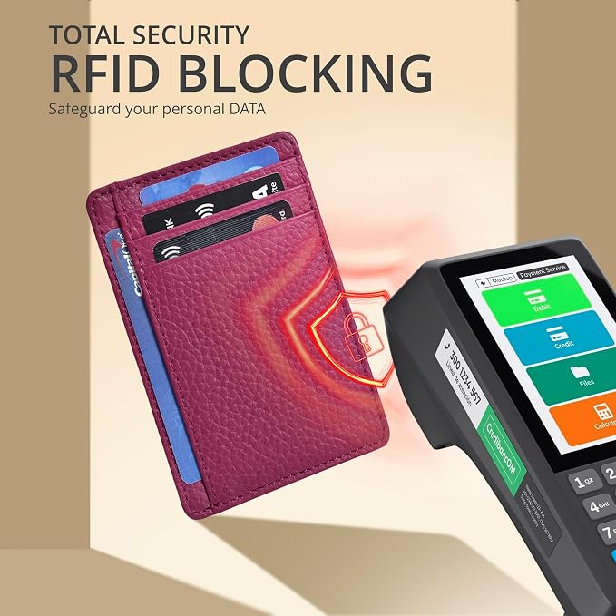 Slim Minimalist Leather RFID Blocking Front Pocket Wallet, Dark Pink - Image 5