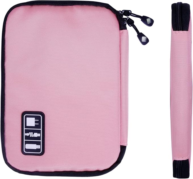 Lcsmaokin Electronics Travel Organizer,Portable Waterproof Electronic Travel Storage Bag for Small Charging Cord Storage,Charger,SD Card etc,for Travel,Business -Pink Green by Lcsmaokin