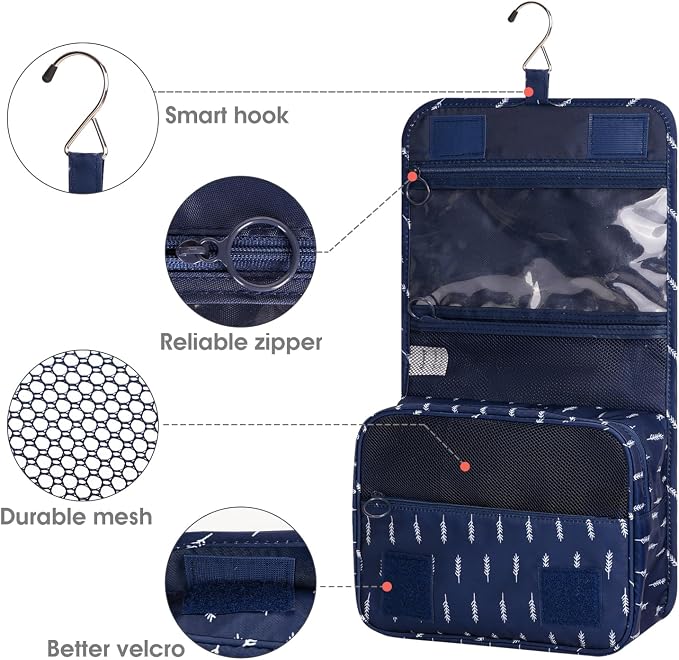 Narwey Small Hanging Travel Toiletry Bag for Women, Travel Bag for Toiletries, Makeup Bag Organizer Make Up Bags Cosmetic Bags for Girls - Image 4