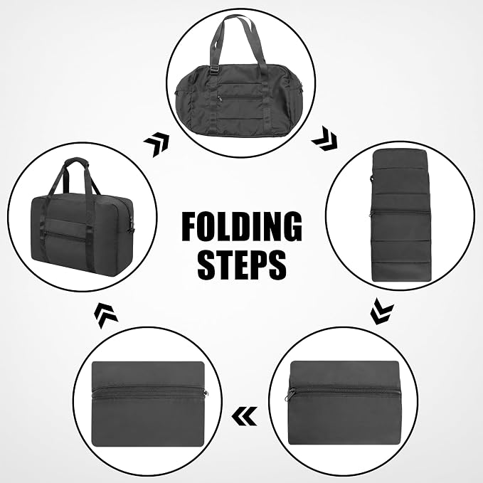 Duffle Bag for Travel Foldable Personal Item Travel Bag, 40L, Black | Carry On Duffel Bag Women Men Frontier Airlines Personal Item Bag Hospital Weekend Overnight Trips - Image 6