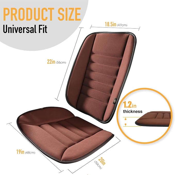 kingphenix Car Seat Cushion with Back Support Pillow, Memory Foam, Brown | Memory Foam Car Cushion for Long Driving, Truck, Office Chair, Tailbone and Lower Back Support - Image 7