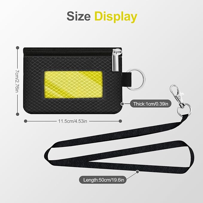 Minimalist RFID Blocking Small Wallet with ID Window,WaterResistant Zip Id Case Wallet with Lanyard Keychain for Cards,Cash,Travel,Women,Men (Black/Lemon Yellow) - Image 5