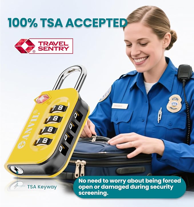 ANVIL TSA Approved Luggage Lock - 4 Digit Combination, 10,000 Combinations, Easy-Read Password Window, Travel Lock for Suitcases, Backpacks, Gym & Student Lockers, Baggage - Image 2