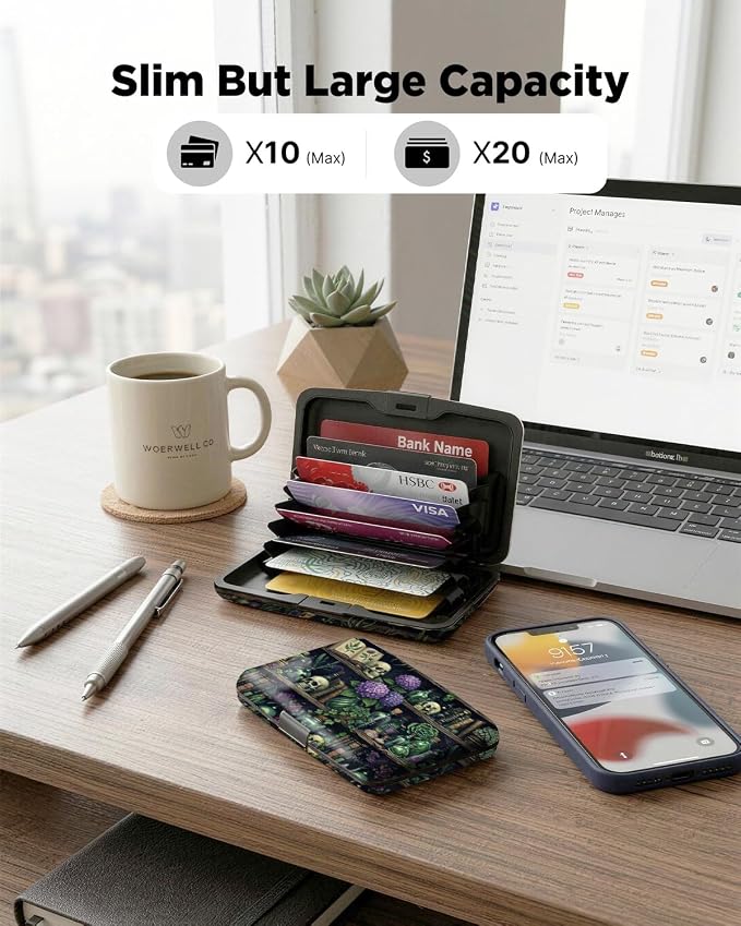 Maicican RFID Blocking Aluminum Credit Card Holder | Slim Metal Wallet for Women & Men, Business Card Case for Travel, Fits Front Pocket, Card holder wallet - bookshelf skeleton - Image 5