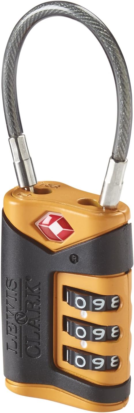 Lewis N. Clark TSA-Approved Easy-to-Set Combination Luggage Lock with Steel Cable, Orange, One Size by LewisNClark