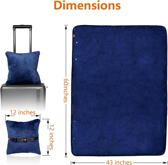Travel Blanket & Pillow 3-in-1, 60"x43" Warm Flannel Wearable Blanket, Compact Packable Flight Blanket for Business Travel, Wheelchair & Road Trip - Image 2