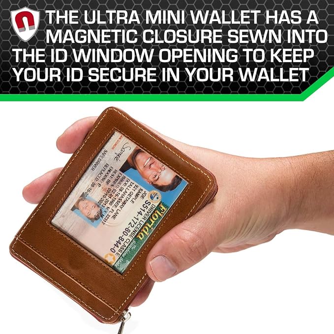 ID Stronghold RFID Blocking Front Pocket Wallet – Slim Minimalist Genuine Leather Wallet with Zipper Coin Pocket (Airtag Antiqued Brown) - Image 5