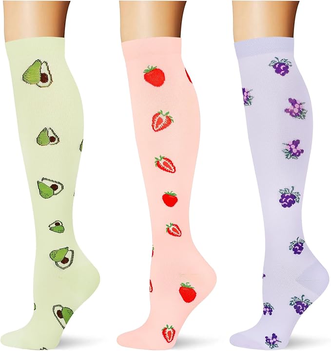 (3 pairs) Compression Socks 20-30 mmHg Long Knee High Socks for Women Men Support Athletic Travel Daily Wear by Saniripple