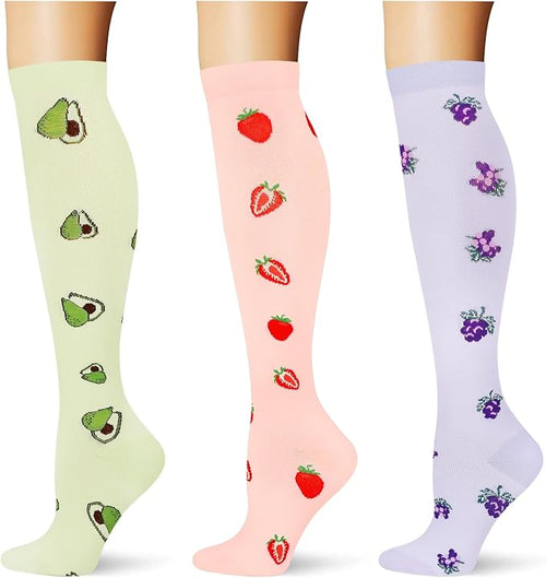 (3 pairs) Compression Socks 20-30 mmHg Long Knee High Socks for Women Men Support Athletic Travel Daily Wear by Saniripple