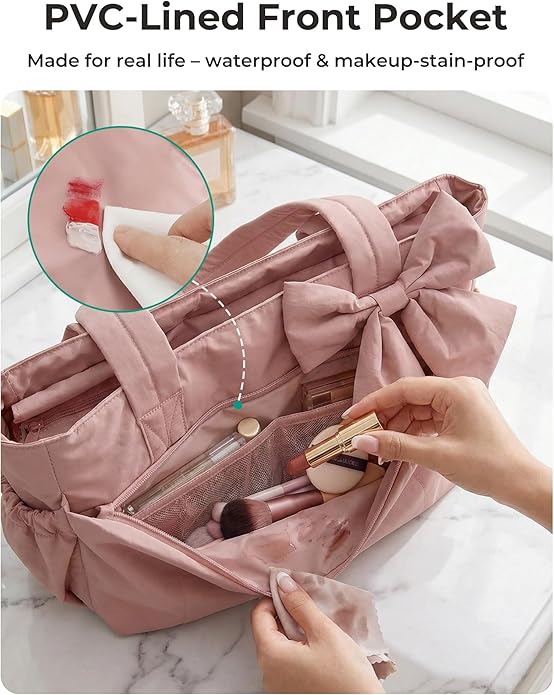 BAGSMART Crush Bow Tote Bag for Women, Puffer Travel Work Yoga Laptop Bag | Large Bow Tote Fits 40oz Tumbler, 15.6" Laptop, Yoga Mat Sleeve, Waterproof Pocket, Travel Work Swim Gym Mom Shoulder Handbag - Image 5