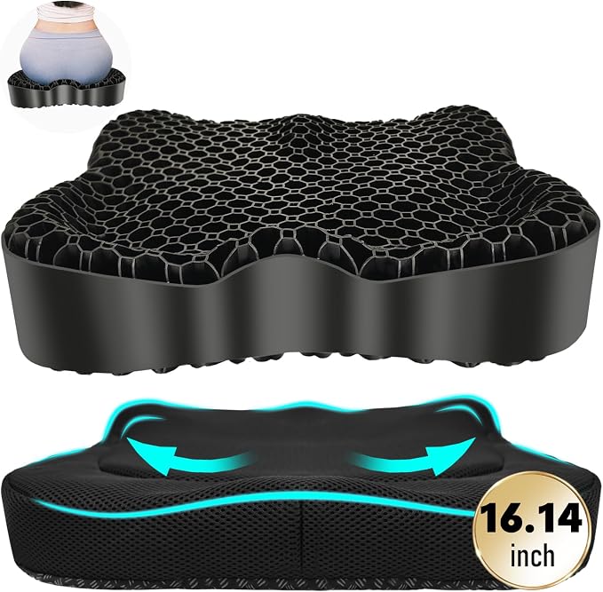 Gel Seat Cushion, Thickened Big Breathable Honeycomb Design Absorbs Pressure Points Gel Cushion with Anti-Slip Cover Seat Cushion for Office Chair Home Car Seat Cushion for Wheelchair by NEW-Vi