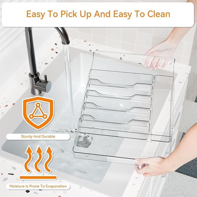 Large Clear Expandable Silverware Drawer Organizer for Kitchen,BPA FREE Adjustable Utensil Drawer Organizer and Silverware Tray,Plastic Flatware Organizers,Cutlery,Knife,Fork and Spoon Holder - Image 5