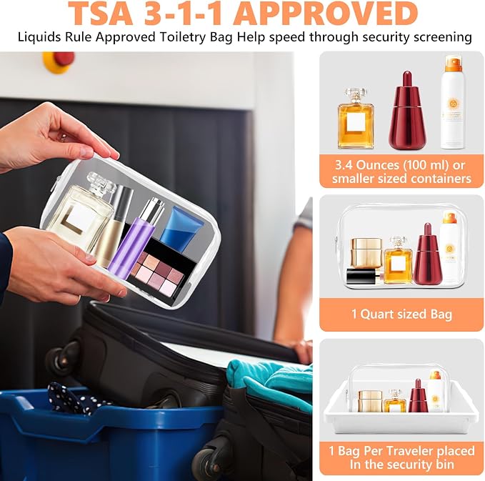 AURUZA Clear Makeup Bag,Portable Travel Toiletry Bags with Zipper, TSA Approved Clear Organizer Bags, PVC Cosmetic Pouch for Airport Airline Compliant - Image 3