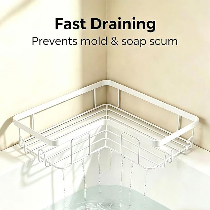 Shower Caddy 2 Pack, No Drilling Adhesive Bathroom Organizer Shelf Rack, Corner Shower Shelf with Hooks for Home Decor & Storage - Image 7