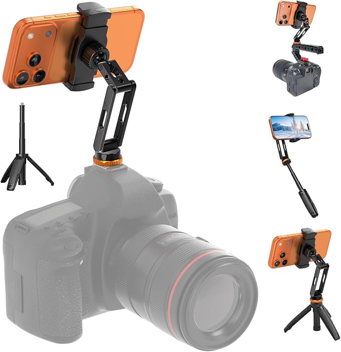 Phone Tripod Mount with Cold Shoe Mount, Portable Tripod Stand, Flexible Adjustable 2-Stage Arms Ball Joint Cellphone Holder Adapter, Compatible with iPhone 17|16|15|14|13|12|11, Nexus, LG, Galaxy Tab by ZMHH