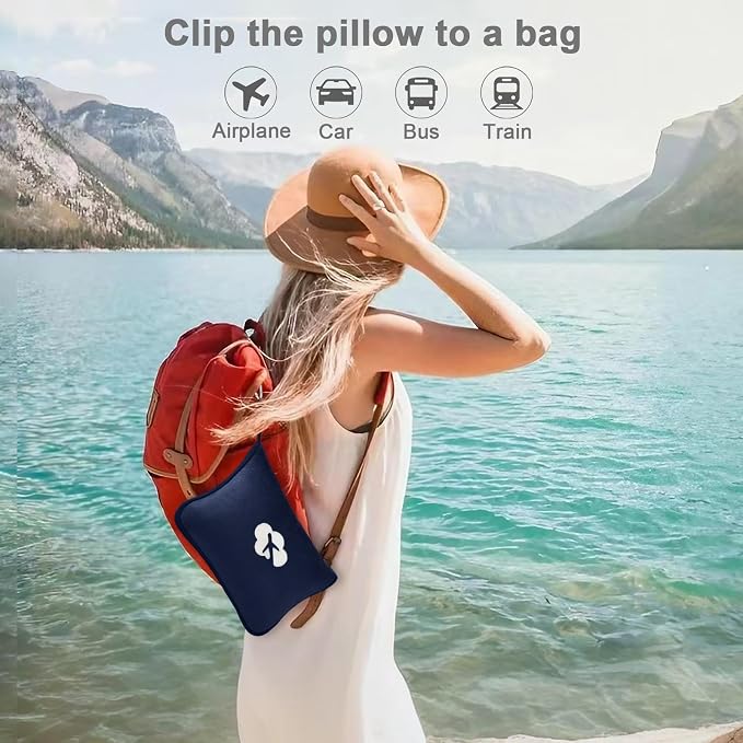 Travel Blanket and Pillow Compact, Premium Soft 2 in 1 Airplane Blanket with Soft Bag Pillowcase，Hand Luggage Sleeve and Backpack Clip (Navy) - Image 3