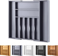 Large Premium Bamboo Silverware Organizer - Expandable Drawer Organizer & Utensil Organizer - 17"x19.7" Cutlery Tray with Dividers for Kitchen Utensils and Flatware (7-9 Slots) (Grey) by oridom
