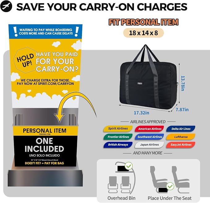 For Frontier Airlines Personal Item Bag 18x14x8 Travel Duffel Bag Carry on | With Shoulder Strap, Airline-Approved, Fits Underseat & Overhead Bin, Save On Check-in Fees, Water-resistant, Tear-resistant - Image 2