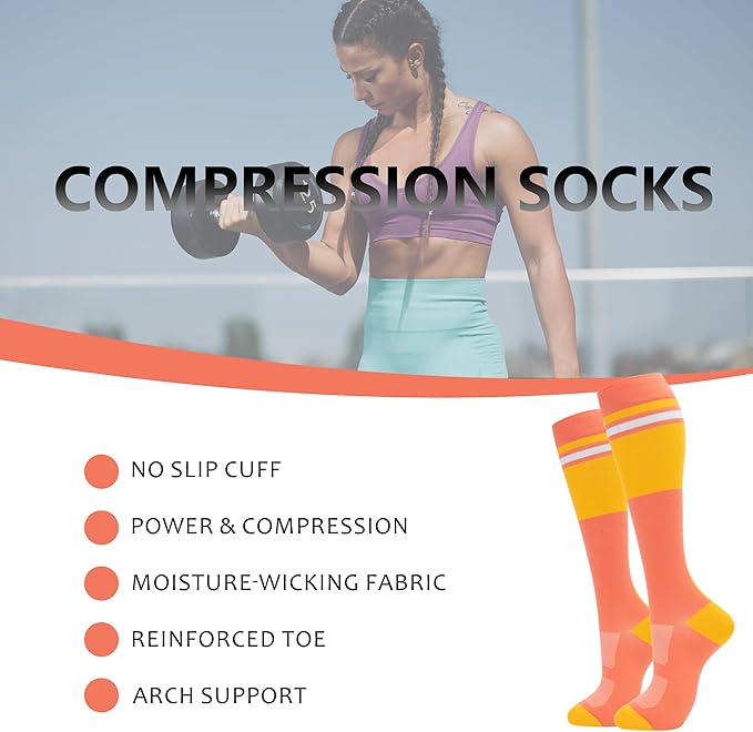 fenglaoda Compression Socks for Women Men Support Circulation 6 Pairs Socks For Nurse, Travel, Flight - Image 2