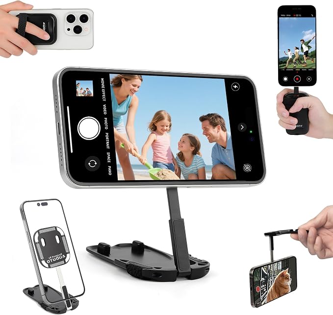Magnetic Phone Tripod Stand, Portable Mini Selfie Stick for iPhone 17/16/15/14/13/12 & MagSafe, Aluminum Angle-Adjustable Foldable Strong Magnet Phone Holder, Travel Essentials by AUDUTO