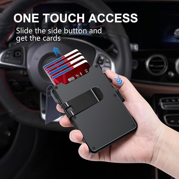 KIKVES Airtag Wallet for Men, Mens Smart Wallet for Air Tag RFID Blocking, Minimalist Bifold Pop Up Aluminum Credit Card Case Holder 12+ Cards with ID Window, Gift for Men, No Airtag Included, Navy - Image 2