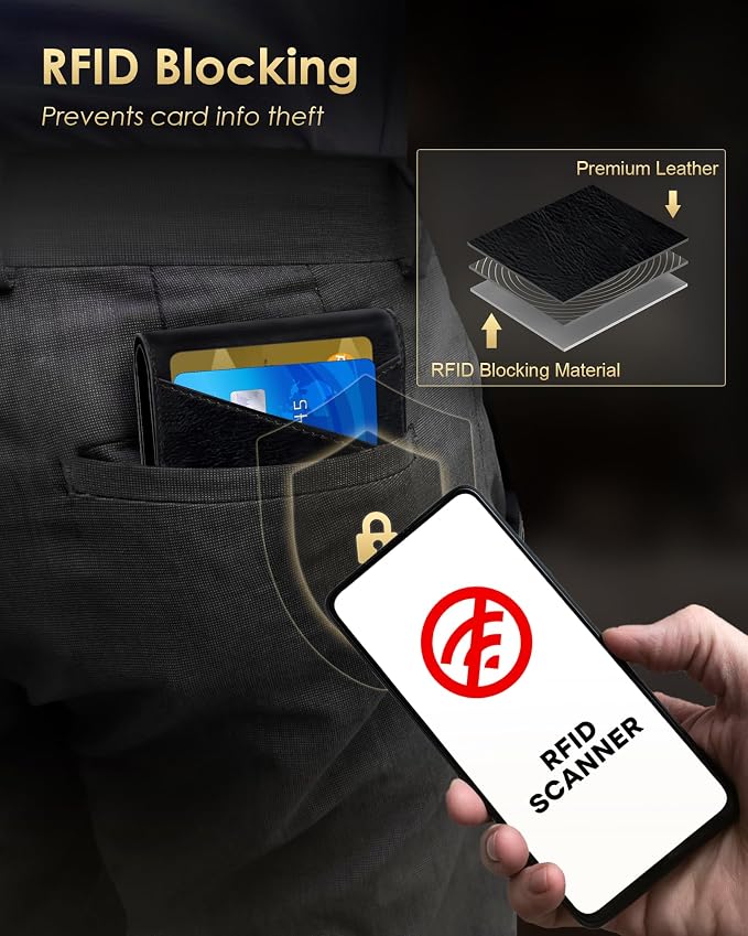 QLD Wallet for Men - RFID Blocking [Functional & Practical] Bifold Slim Minimalist Credit Card Holder Pop Up Metal Case with Cash Slot, Front Pocket with ID Window, Gift Boxed (BLACK) - Image 4