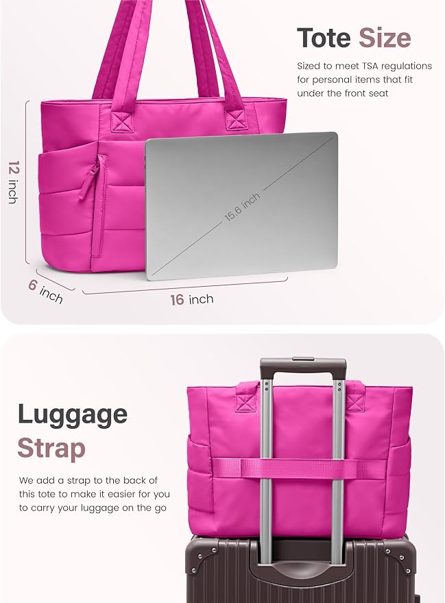 Uselike Tote Bag for Women with Zipper, Quilted Puffer Tote Bag with Compartments, Lightweight Puffy Work Bags for Women - Image 6