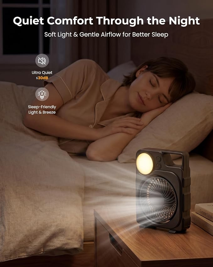 12000mAh Rechargeable Portable Fan, Up to 45H Runtime, Battery Powered Fan with LED Light & Hook, 3 Speeds & 3CCT, Camping Fan for Travel, Camping, Tent, Office, Bedroom - Image 2