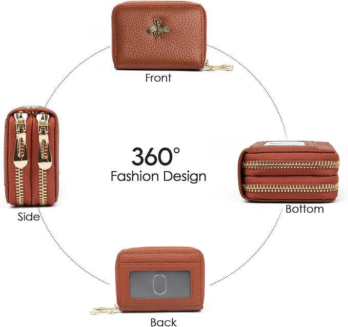imeetu RFID Credit Card Holder, Small Card Wallet Women, Leather Card Case | Genuine Leather Women's Card & id Cases, Change Coin Purse with Zipper Keychain id Window, 20 Colors & 3 Styles, Daily, Gifts - Image 6