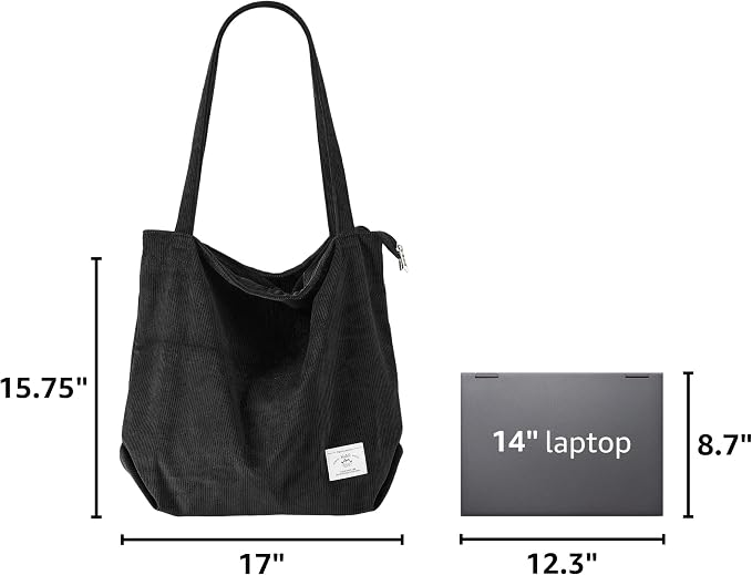 KALIDI Women Corduroy Tote Bag Zipper Casual Tote's Handbag Big Capacity Shoulder Bag with Pockets - Image 3