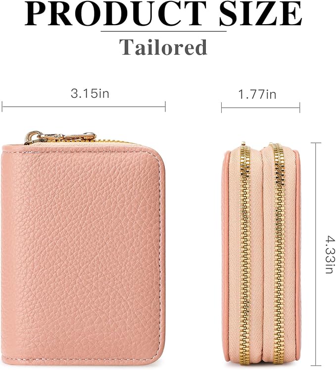Credit Card Holder for Women Double Zipper Small Leather Card Case Wallet - Image 3