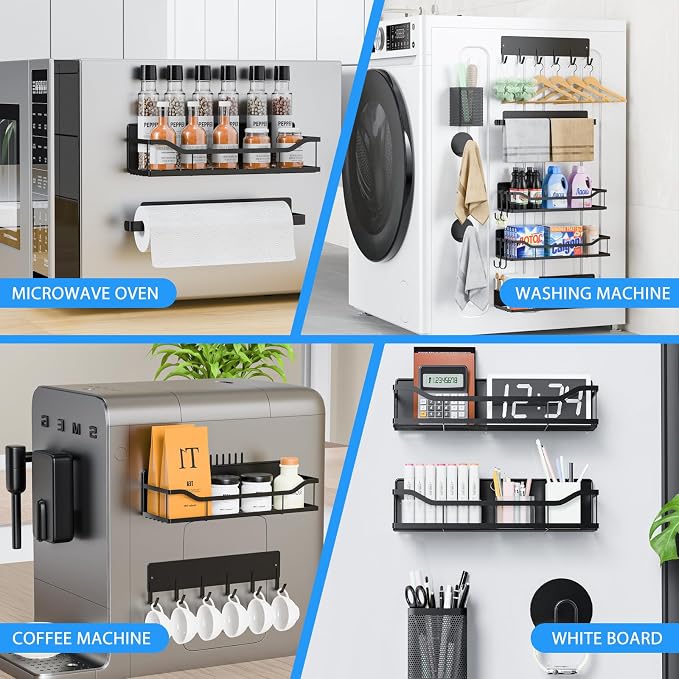 Multifunctional Magnetic Shelf for Washing Machine, Refrigerator, Microwave, and Any Metal Surface, Powerful Magnetic Shelves Include Magnetic Paper Towel Holder, Unique Hollow Design (8 pcs - Black) - Image 6