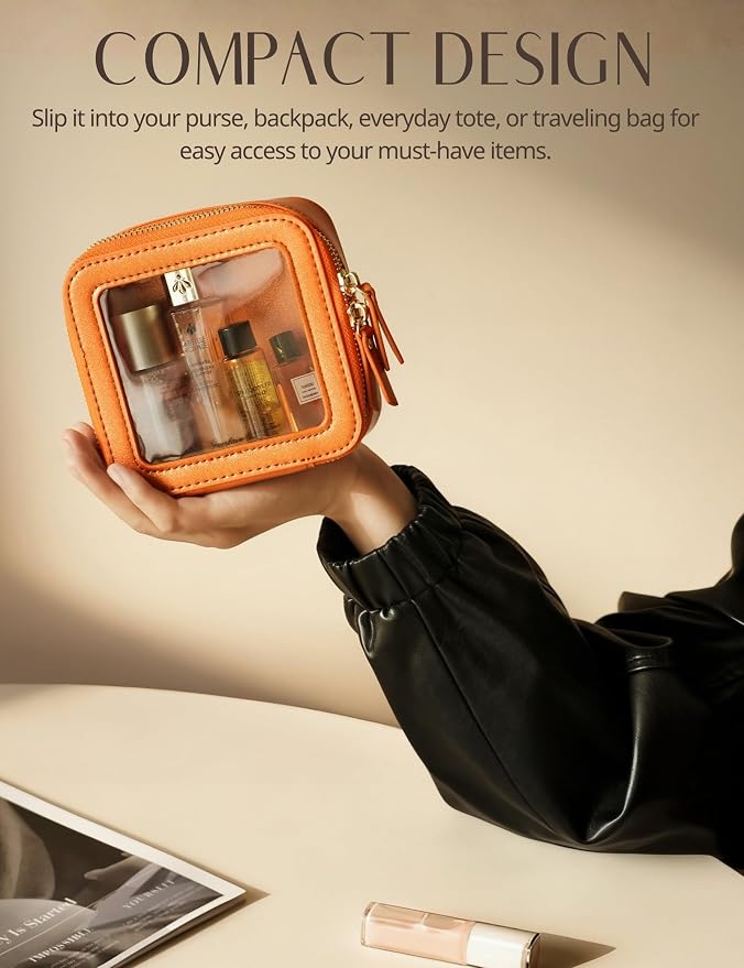 Clear Makeup Bag with Zipper Small Travel Cosmetic Case Orange Mini Pouch for Purse Accessories Car Storgae Essentials Bag Purse Pouch Organizer Compact Small Clear Toiletry Bag for Traveling - Image 3
