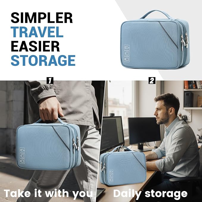 Lanola Electronic Organizer,Travel Cable Organizer Bag Pouch Electronic Accessories Carry Case Portable Double Layers Storage Bag for Cable,Cord,Charger,Phone,Earphone,Power Bank,Memory Cards - Black - Image 3