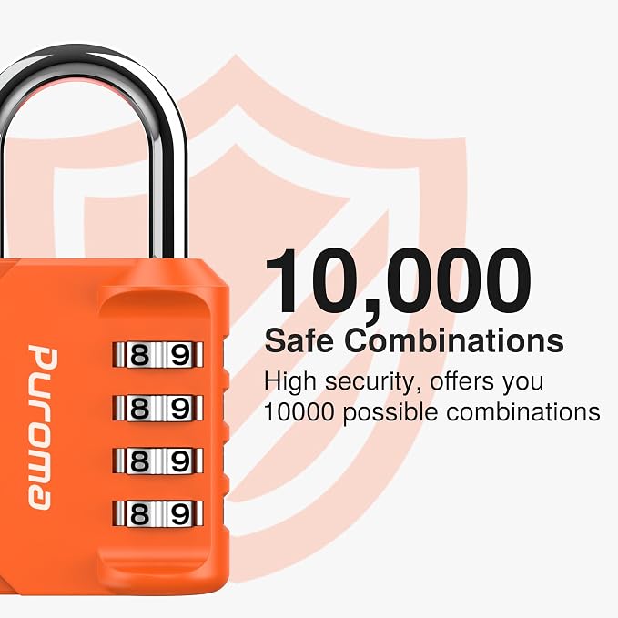 Puroma 2 Pack Combination Lock Locker 4 Digits Combo Padlock Gym Orange | For School Gate Fence Toolbox Hasp Storage, Outdoor, Resettable, Weatherproof, Side Window, Crack Cut Resist, Hardened Steel - Image 2