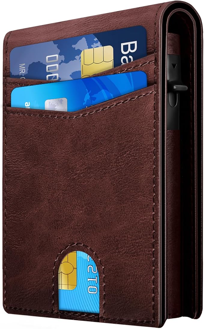 QLD Wallet for Men - RFID Blocking [Functional & Practical] Bifold Slim Minimalist Credit Card Holder Pop Up Metal Case with Cash Slot, Front Pocket with ID Window, Gift Boxed by QLDBrand