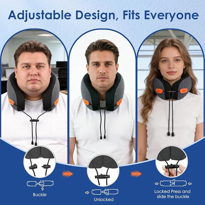 Travel Pillow Memory Foam Neck Pillow for Airplanes with Adjustable Neck Support, Includes Eye Mask, Earplugs & Storage Bag - Perfect for Flights, Road Trips, and Trains - Image 5