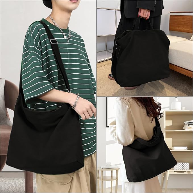 Women's Canvas Tote Bag inside Out Bag with Adjustable Crossbody Strap for Work Travel Shopping Durable Handbag for Men - Image 5