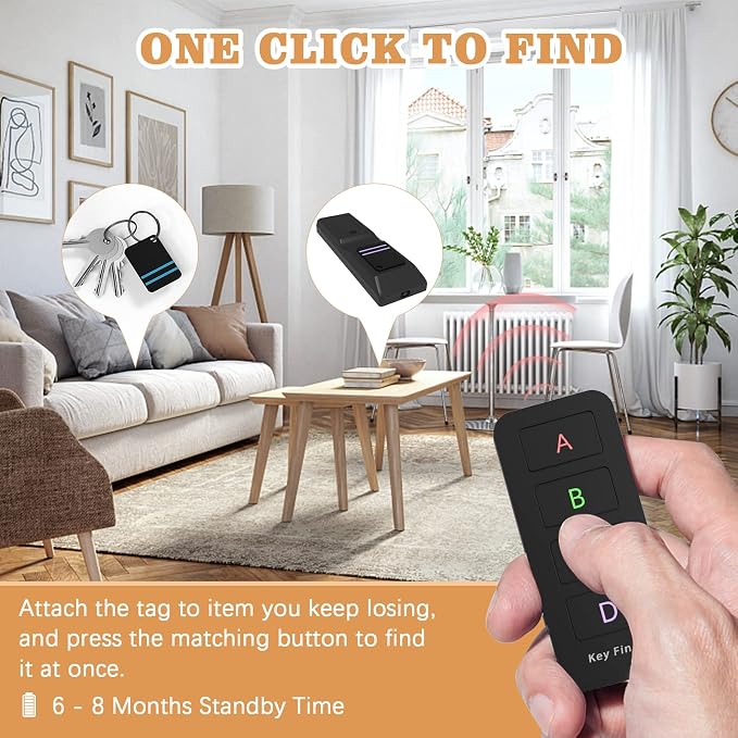 Remote Control Finder, Pack of 4 Find My Keys Device | Stick on Remote Finder, Tracker Tags for Car Keys and Phones | 120Ft Range 80dB RF Key Locator, Lost Key Finders That Make Noise - Image 2